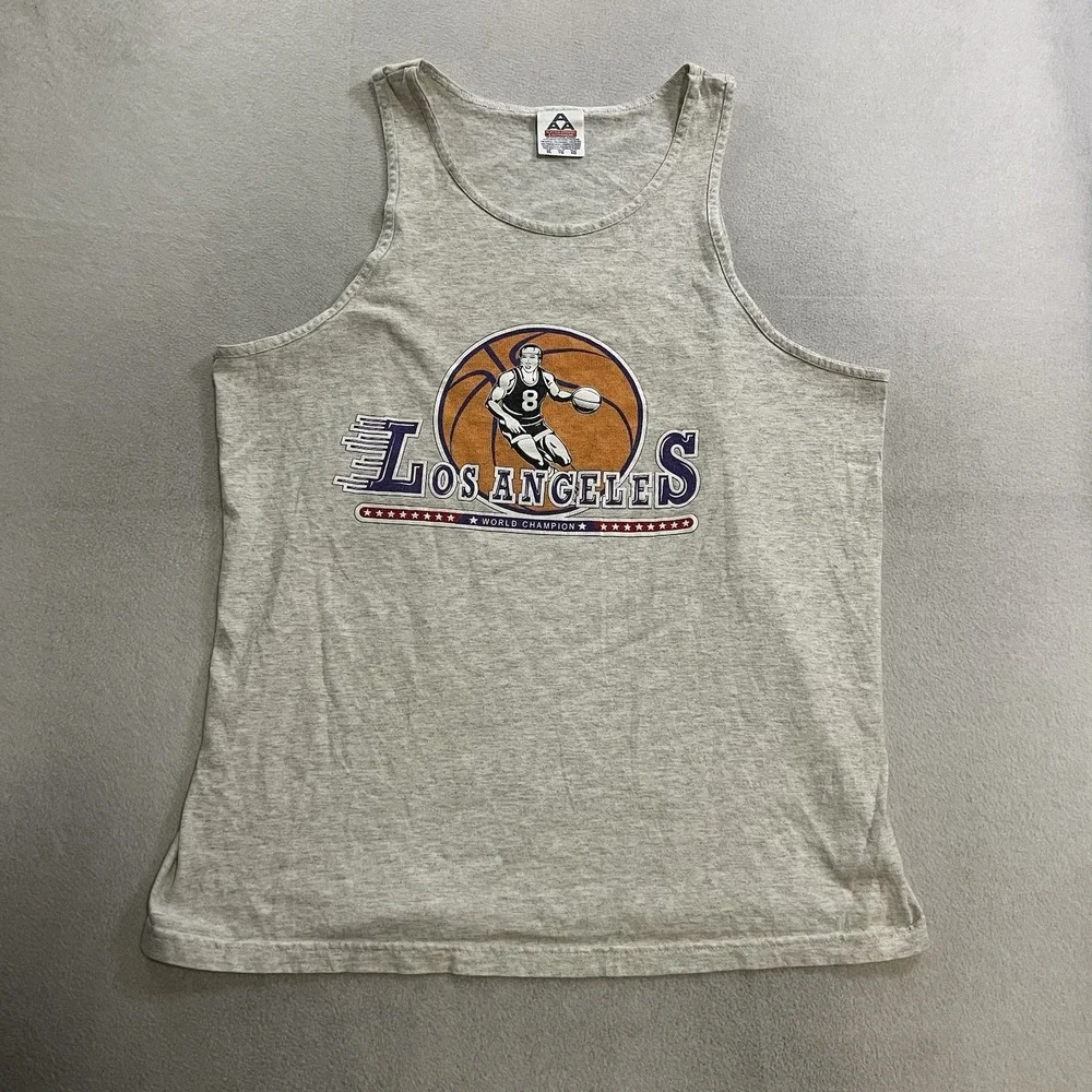 Vintage 90s Los Angeles Lakers Tank Top Shirt Men's XL Bootleg #8 Basketball